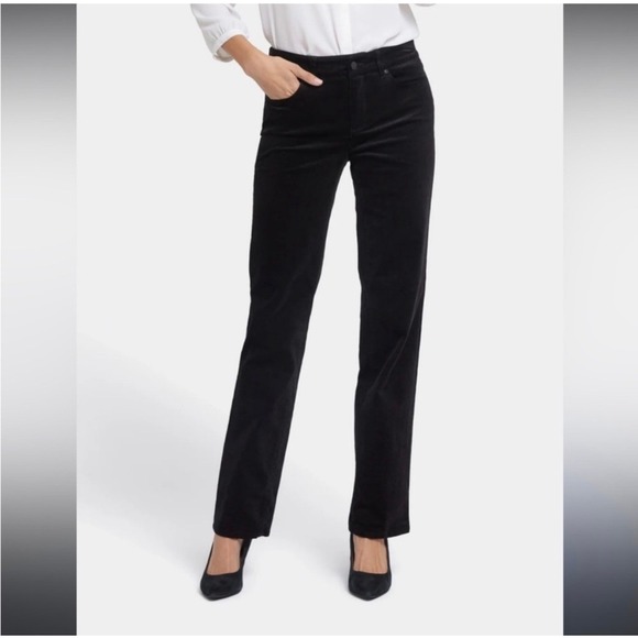 NYDJ Denim - NYDJ Jeans Marilyn Straight Leg Velvet Pants Black 8 Petite Classic High Rise